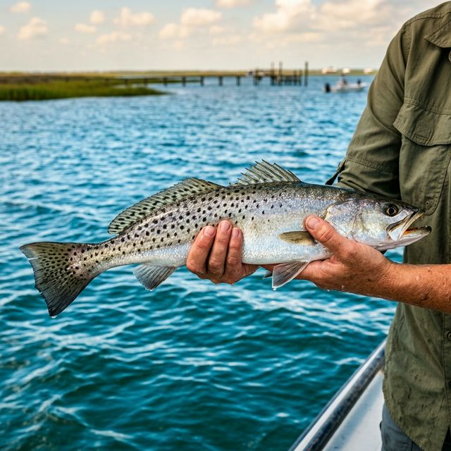 A beautiful spotted seatrout freshly caught in Texas Gulf Coast waters